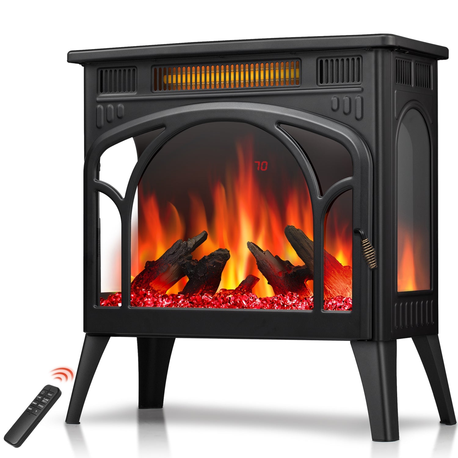 R.W.FLAME 24" Black 500W-1500W Electric Fireplace Heater With 3D-Realistic Flame Effect and Different Flame Colors