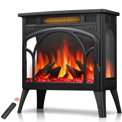 R.W.FLAME 24" Black 500W-1500W Electric Fireplace Heater With 3D-Realistic Flame Effect and Different Flame Colors