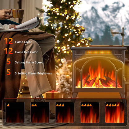R.W.FLAME 24" Black 500W-1500W Electric Fireplace Heater With 3D-Realistic Flame Effect and Different Flame Colors