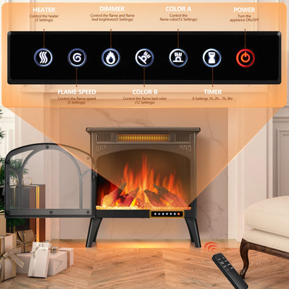 R.W.FLAME 24" Black 500W-1500W Electric Fireplace Heater With 3D-Realistic Flame Effect and Different Flame Colors