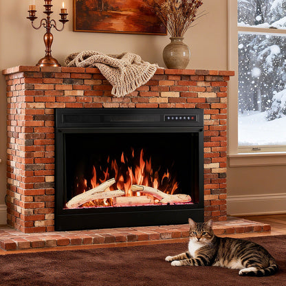 R.W.FLAME 28" Black 750W-1500W Electric Fireplace Insert With Adjustable 5-Flame Colors, 12-Log Colors, 5-Flame Speeds and Brightness