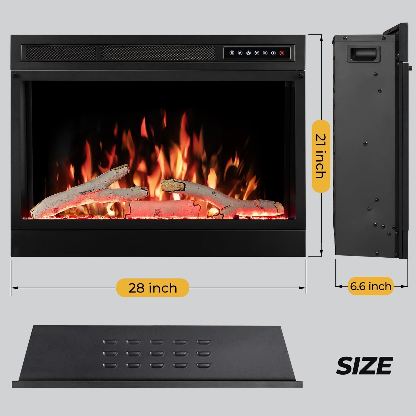 R.W.FLAME 28" Black 750W-1500W Electric Fireplace Insert With Adjustable 5-Flame Colors, 12-Log Colors, 5-Flame Speeds and Brightness