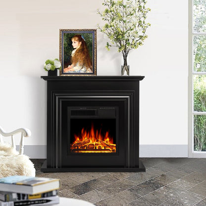 R.W.FLAME 36" Black Freestanding Wooden Mantel and Electric Fireplace With Adjustable Led Flame