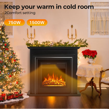 R.W.FLAME 36" Black Freestanding Wooden Mantel and Electric Fireplace With Adjustable Led Flame