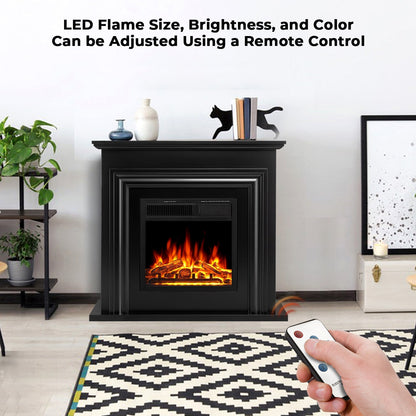 R.W.FLAME 36" Black Freestanding Wooden Mantel and Electric Fireplace With Adjustable Led Flame