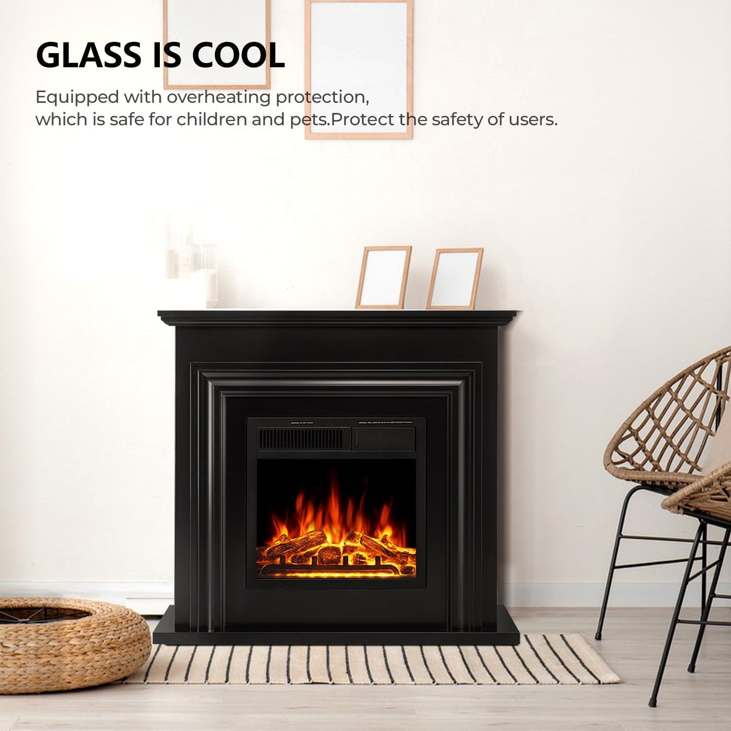 R.W.FLAME 36" Black Freestanding Wooden Mantel and Electric Fireplace With Adjustable Led Flame