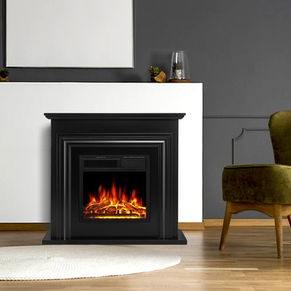 R.W.FLAME 36" Black Freestanding Wooden Mantel and Electric Fireplace With Adjustable Led Flame