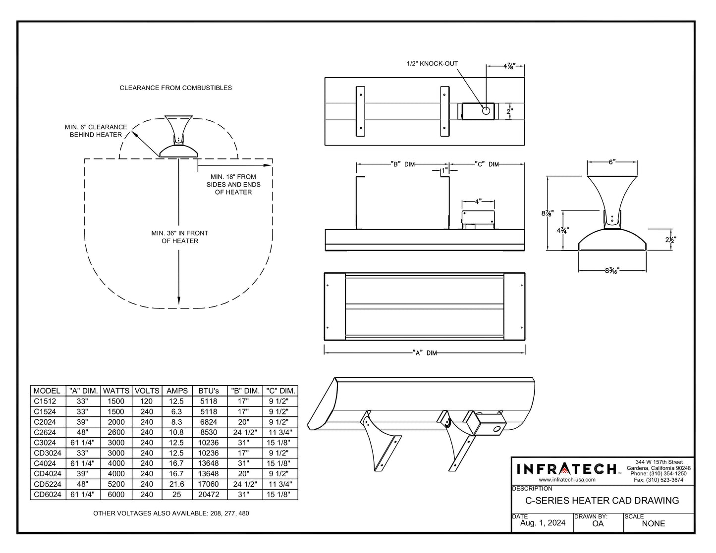 Infratech 2-Heater Kit - (2) CD6000 6,000W 240V Stainless Steel Heaters with Universal 2-Zone Control Panel
