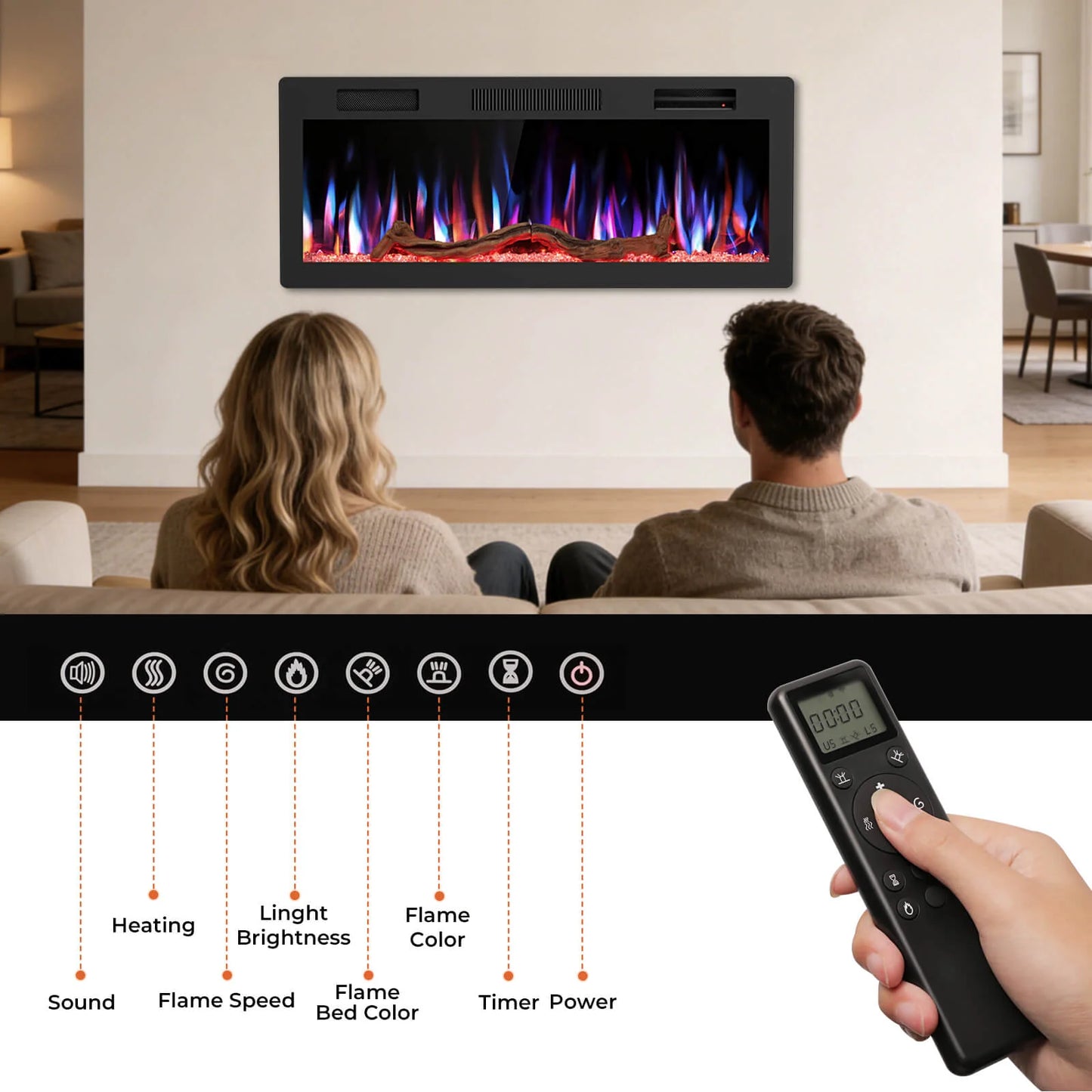 R.W.FLAME C6 Series 42" Recessed Wall-Mounted Alexa/WiFi Enabled APP Control Smart Electric Fireplace