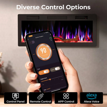 R.W.FLAME C6 Series 42" Recessed Wall-Mounted Alexa/WiFi Enabled APP Control Smart Electric Fireplace