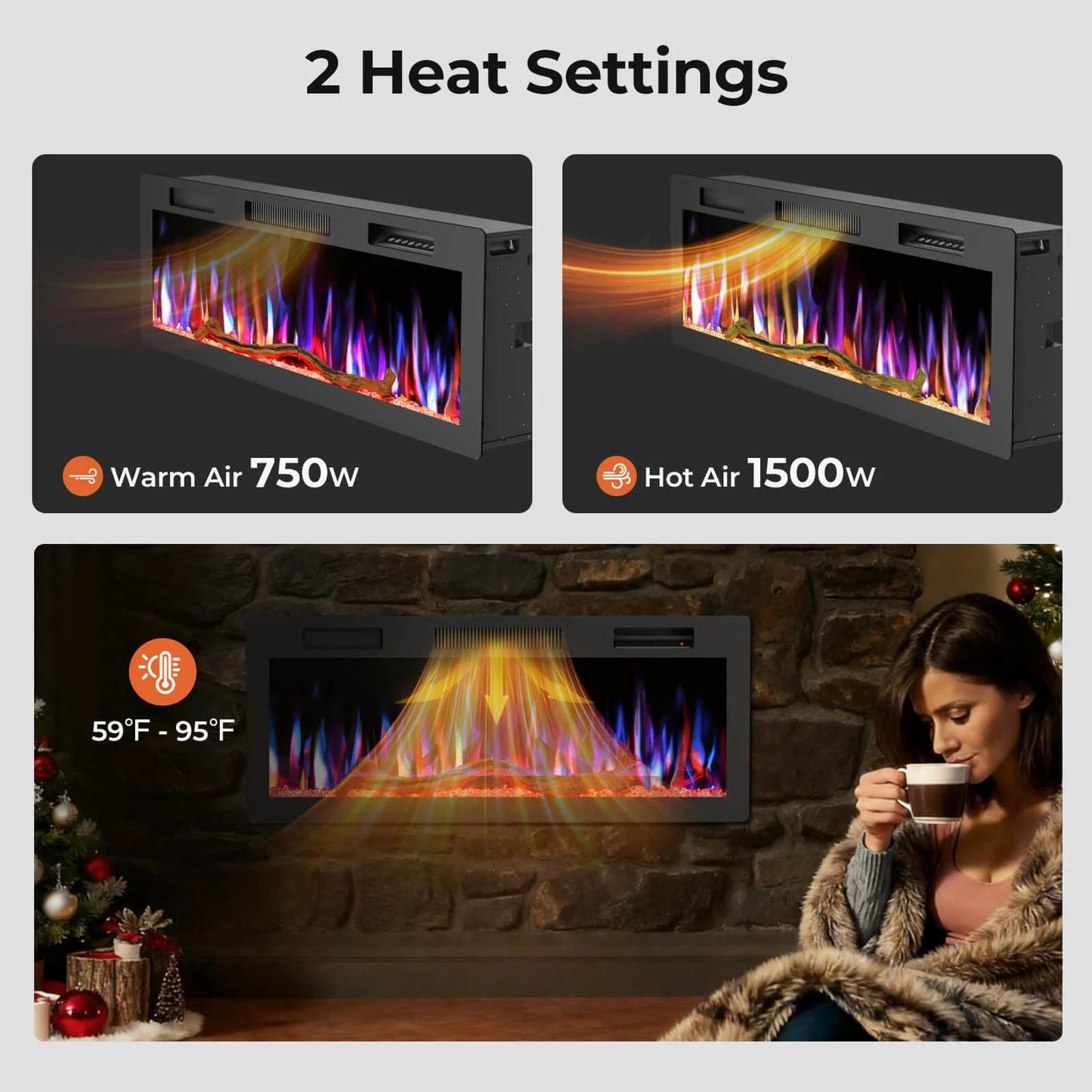 R.W.FLAME C6 Series 42" Recessed Wall-Mounted Alexa/WiFi Enabled APP Control Smart Electric Fireplace