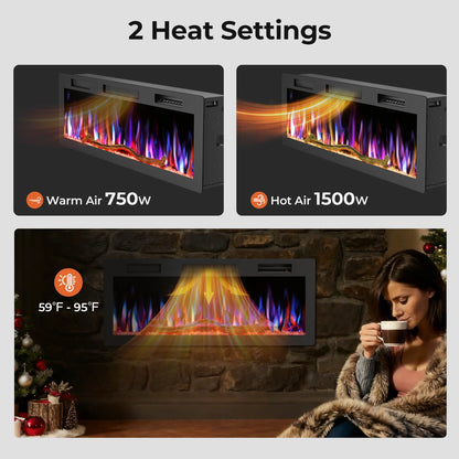 R.W.FLAME C6 Series 42" Recessed Wall-Mounted Alexa/WiFi Enabled APP Control Smart Electric Fireplace
