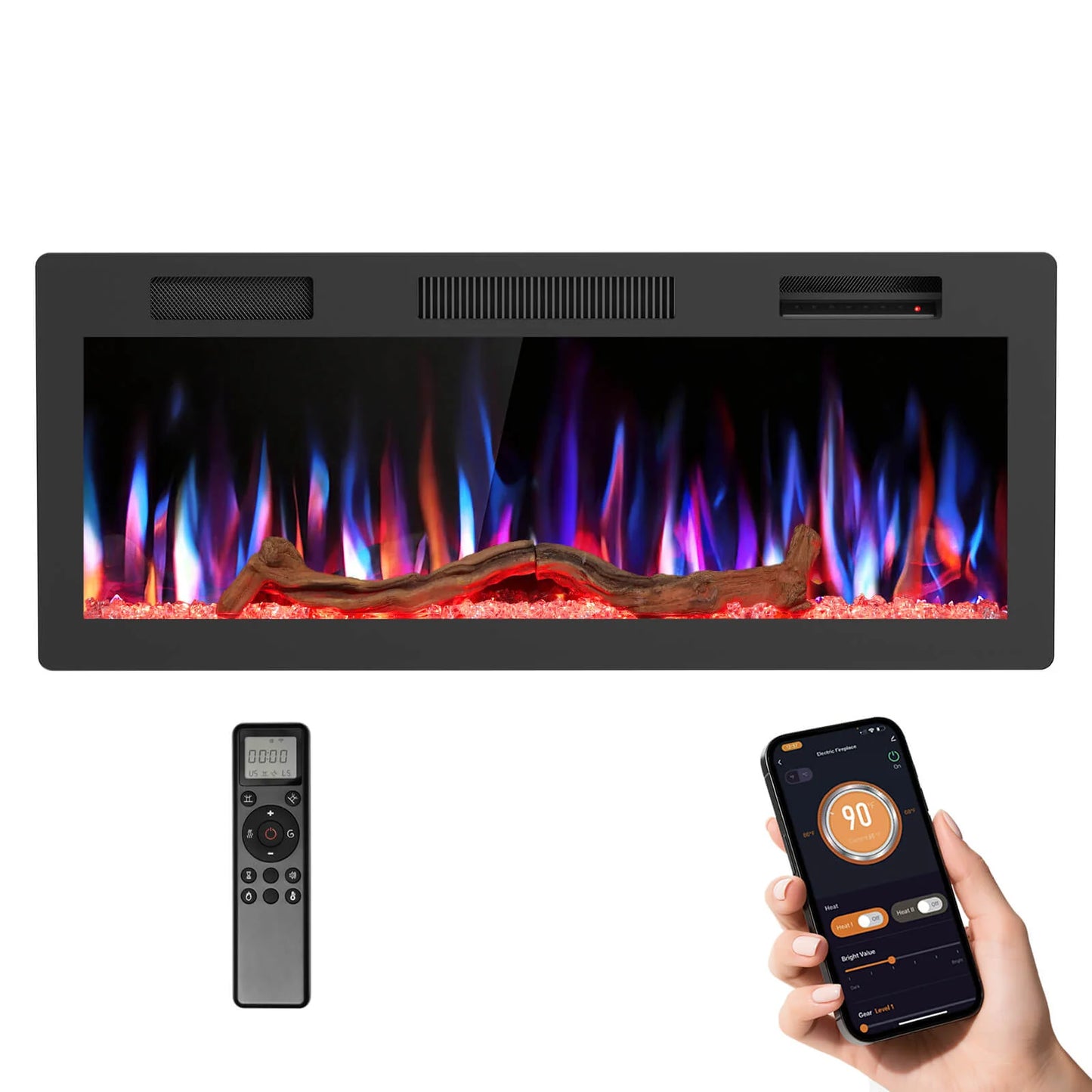 R.W.FLAME C6 Series 42" Recessed Wall-Mounted Alexa/WiFi Enabled APP Control Smart Electric Fireplace