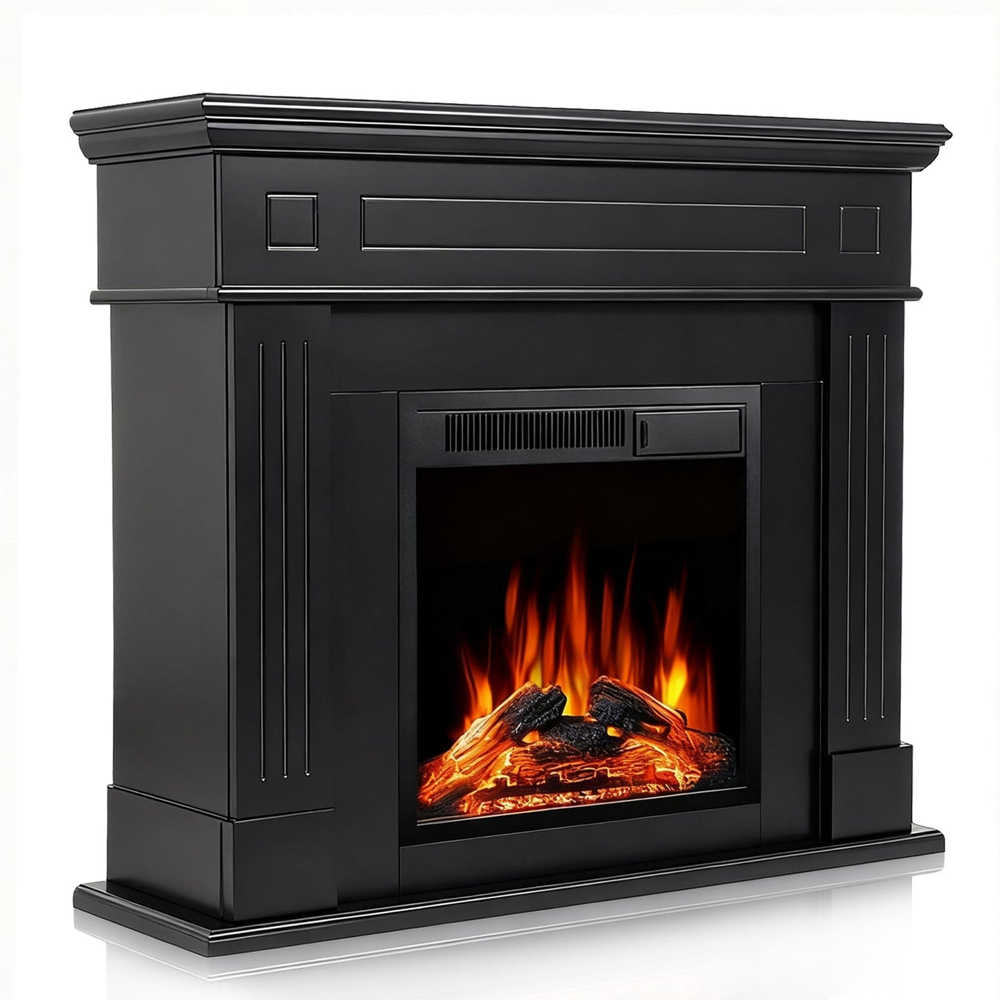 R.W.FLAME 43" Black Freestanding Wooden Mantel and Electric Fireplace