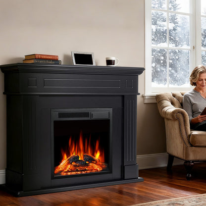 R.W.FLAME 43" Black Freestanding Wooden Mantel and Electric Fireplace