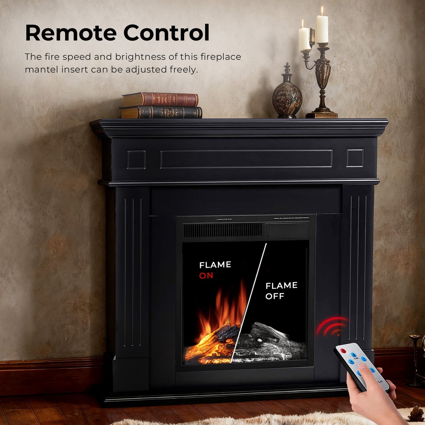 R.W.FLAME 43" Black Freestanding Wooden Mantel and Electric Fireplace