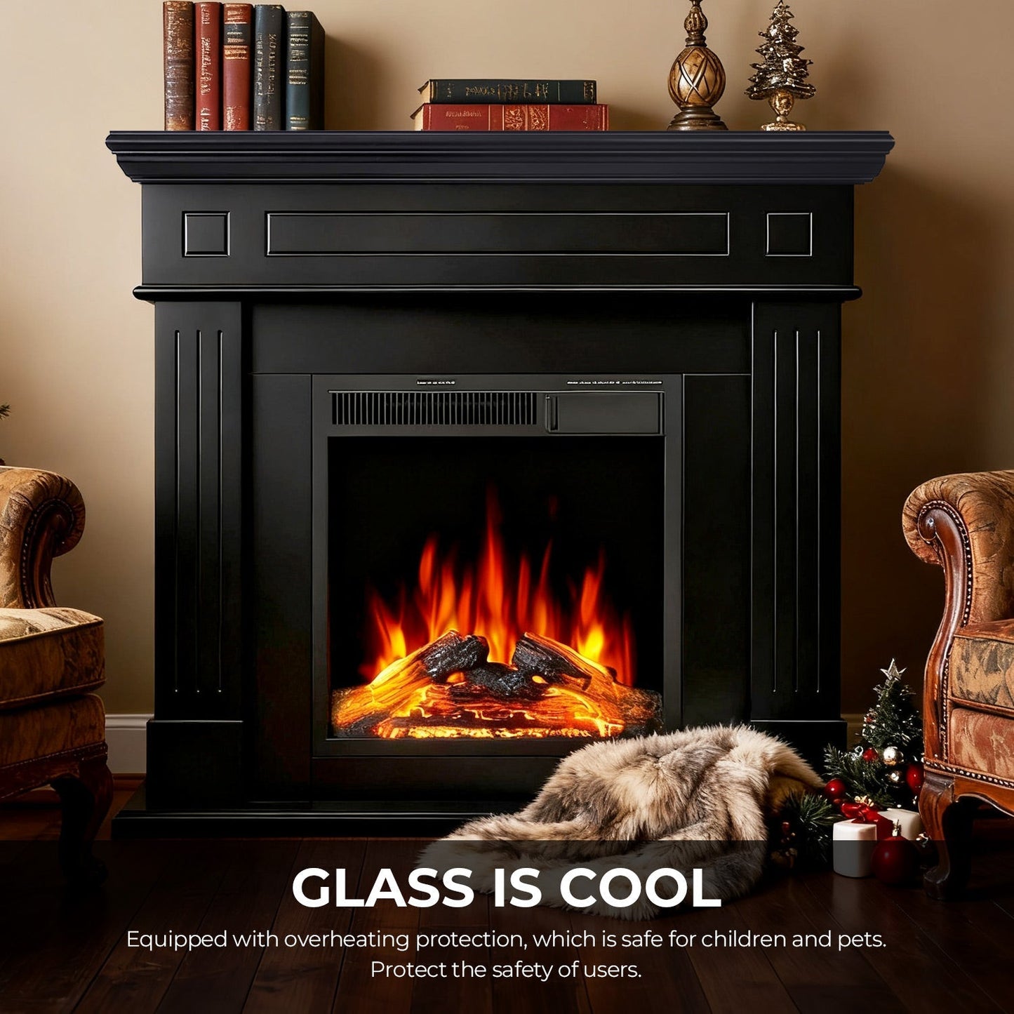 R.W.FLAME 43" Black Freestanding Wooden Mantel and Electric Fireplace