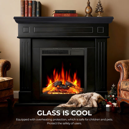 R.W.FLAME 43" Black Freestanding Wooden Mantel and Electric Fireplace