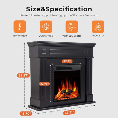 R.W.FLAME 43" Black Freestanding Wooden Mantel and Electric Fireplace