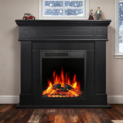R.W.FLAME 43" Black Freestanding Wooden Mantel and Electric Fireplace