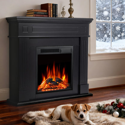 R.W.FLAME 43" Black Freestanding Wooden Mantel and Electric Fireplace