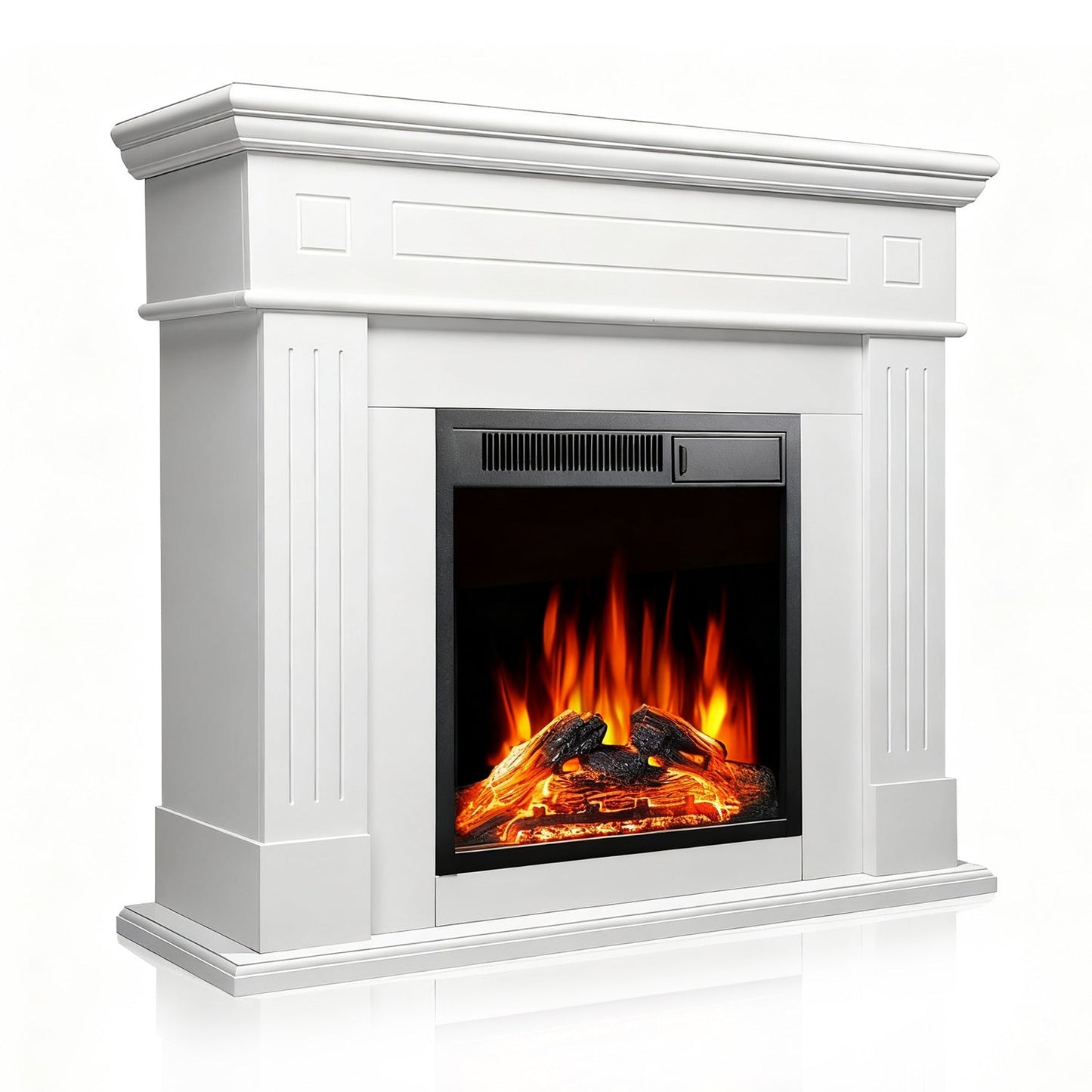R.W.FLAME 43" White Freestanding Wooden Mantel and Electric Fireplace