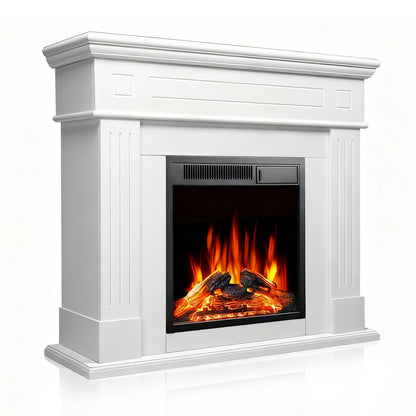 R.W.FLAME 43" White Freestanding Wooden Mantel and Electric Fireplace