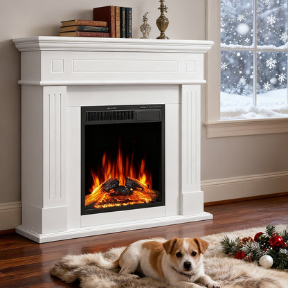 R.W.FLAME 43" White Freestanding Wooden Mantel and Electric Fireplace