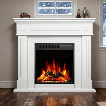 R.W.FLAME 43" White Freestanding Wooden Mantel and Electric Fireplace