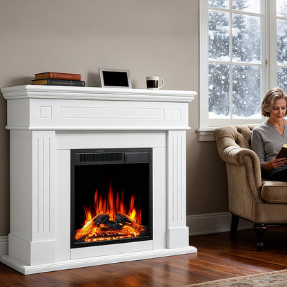 R.W.FLAME 43" White Freestanding Wooden Mantel and Electric Fireplace