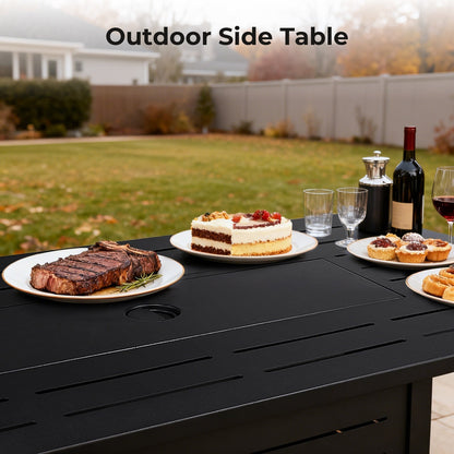 R.W.FLAME 43" Black Freestanding Propane Rectangular Fire Pit Table With Waterproof Cover and Glass Stones