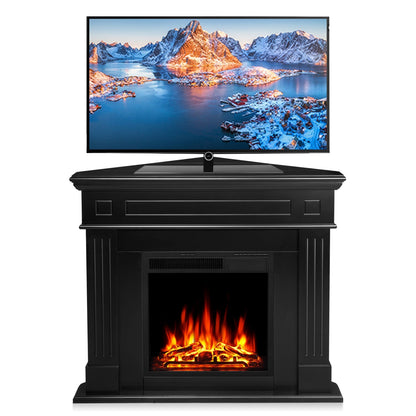 R.W.FLAME 43" Black 750-1500W Freestanding Wooden Corner Mantel and Electric Fireplace With Logs