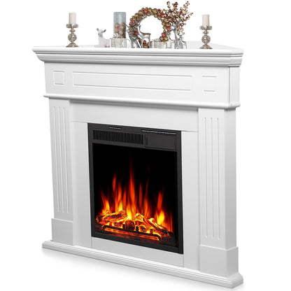 R.W.FLAME 43" White 750-1500W Freestanding Wooden Corner Mantel and Electric Fireplace With Logs