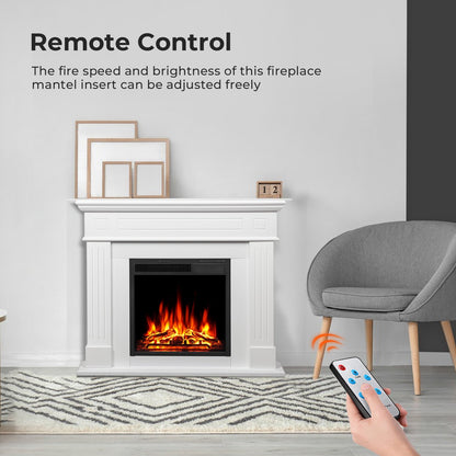 R.W.FLAME 43" White 750-1500W Freestanding Wooden Corner Mantel and Electric Fireplace With Logs