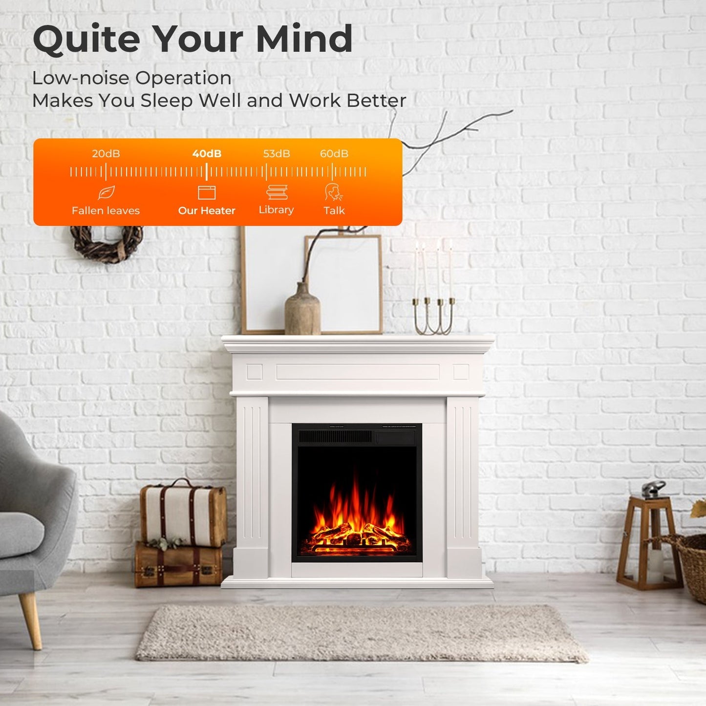 R.W.FLAME 43" White 750-1500W Freestanding Wooden Corner Mantel and Electric Fireplace With Logs