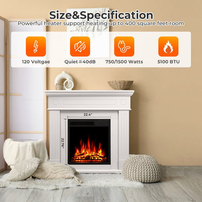 R.W.FLAME 43" White 750-1500W Freestanding Wooden Corner Mantel and Electric Fireplace With Logs