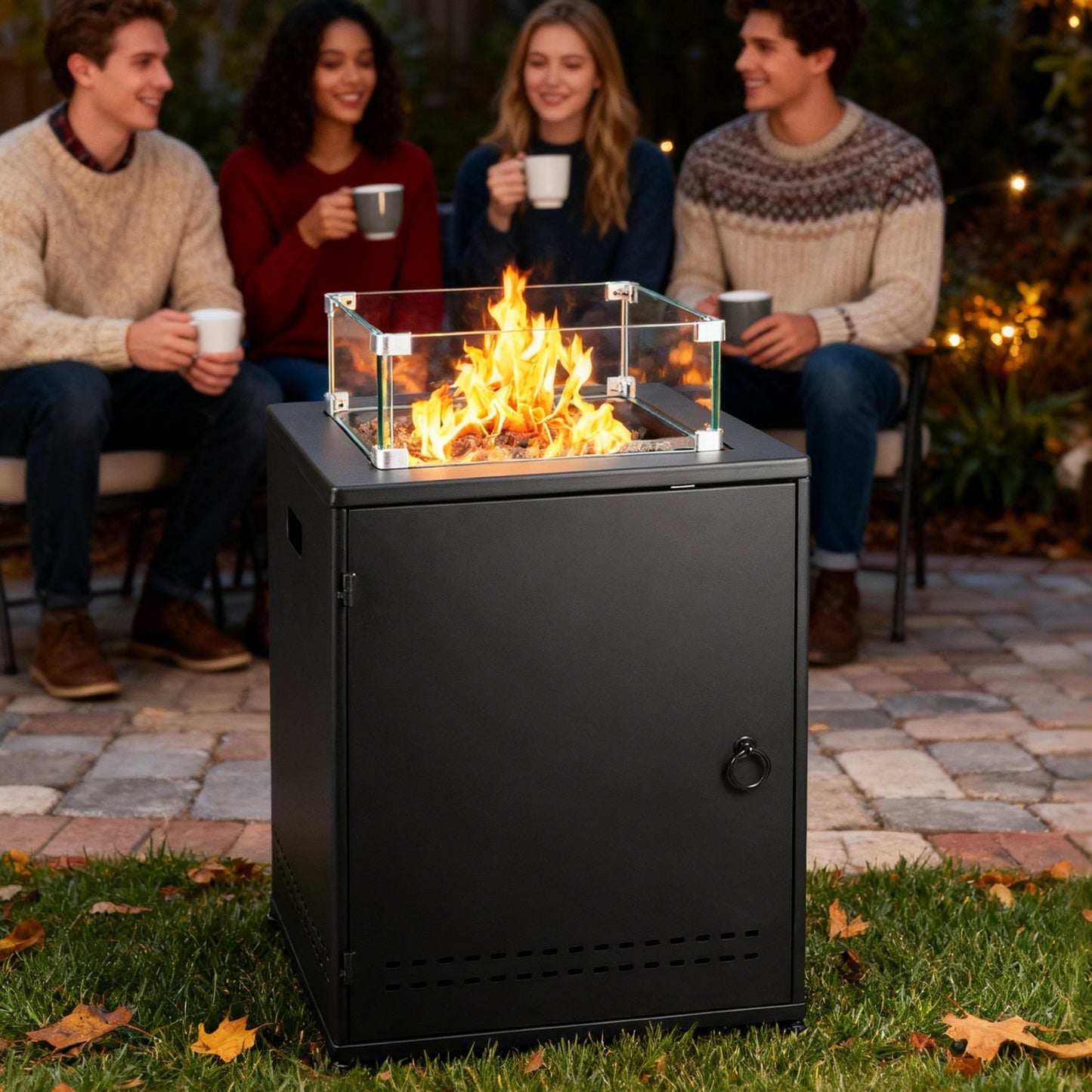 R.W.FLAME 20" Black Stainless Steel Smokeless CSA Certified Propane Square Fire Pit Table