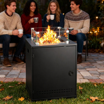 R.W.FLAME 20" Black Stainless Steel Smokeless CSA Certified Propane Square Fire Pit Table