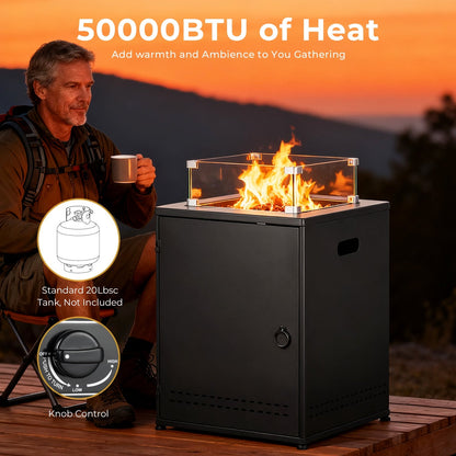 R.W.FLAME 20" Black Stainless Steel Smokeless CSA Certified Propane Square Fire Pit Table