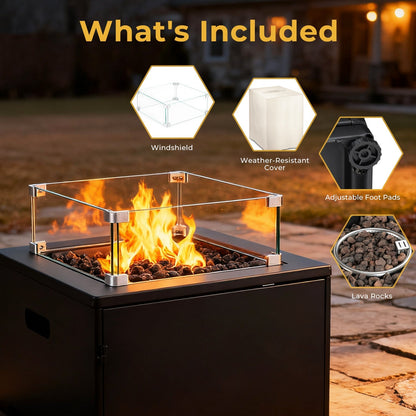 R.W.FLAME 20" Black Stainless Steel Smokeless CSA Certified Propane Square Fire Pit Table