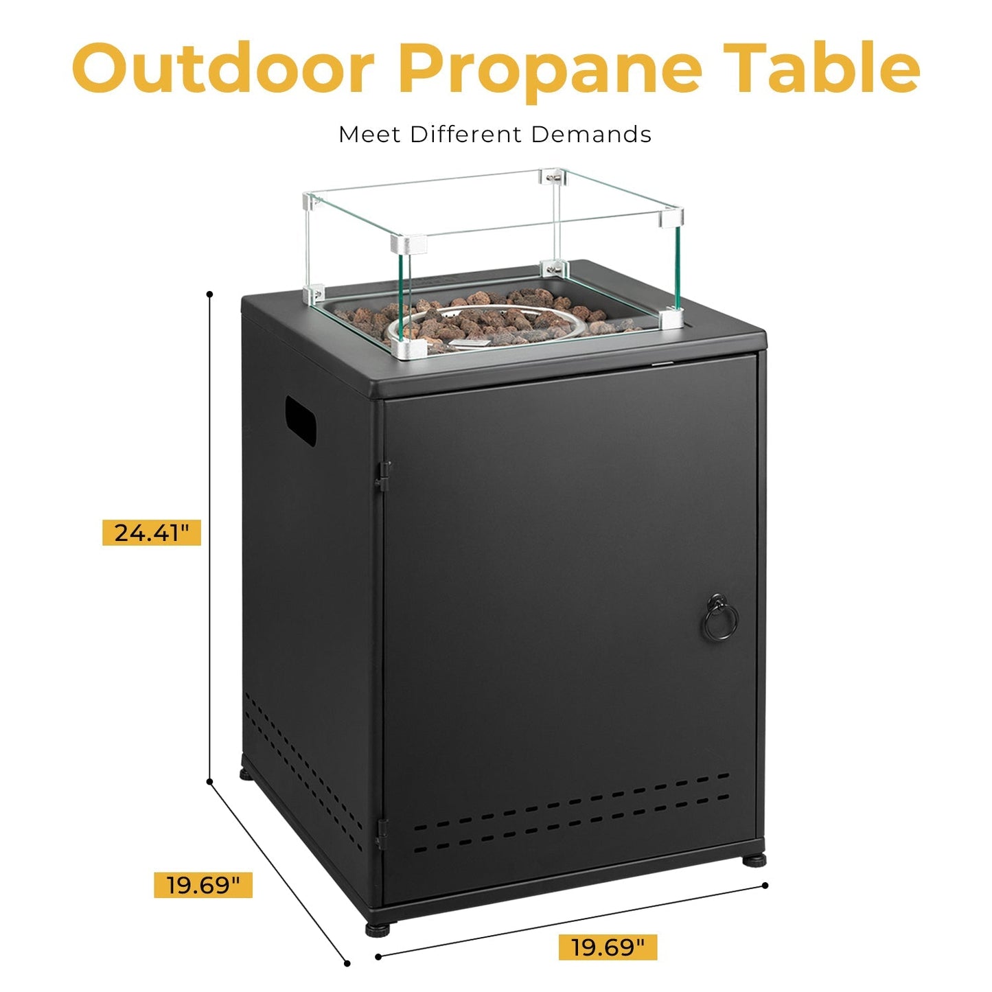 R.W.FLAME 20" Black Stainless Steel Smokeless CSA Certified Propane Square Fire Pit Table