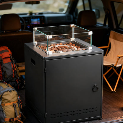 R.W.FLAME 20" Black Stainless Steel Smokeless CSA Certified Propane Square Fire Pit Table