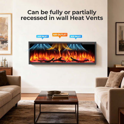 R.W.FLAME C4 Series 50" Black Recessed Wall-Mounted Alexa/WiFi Enabled Smart Electric Fireplace