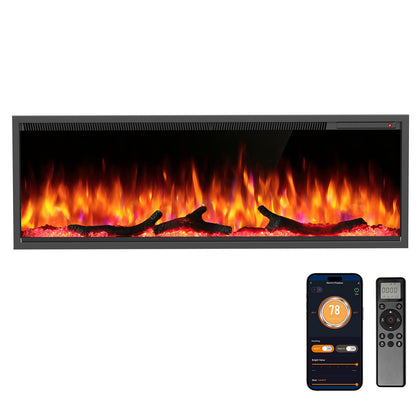 R.W.FLAME C4 Series 50" Black Recessed Wall-Mounted Alexa/WiFi Enabled Smart Electric Fireplace