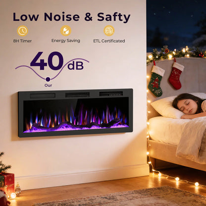 R.W.FLAME C6 Series 50" Black Recessed Wall-Mounted Alexa/WiFi Enabled APP Control Smart Electric Fireplace