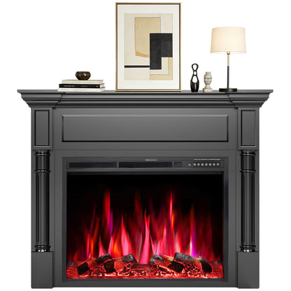 R.W.FLAME 55" Black Freestanding Wooden Mantel and Electric Fireplace With Adjustable Flame