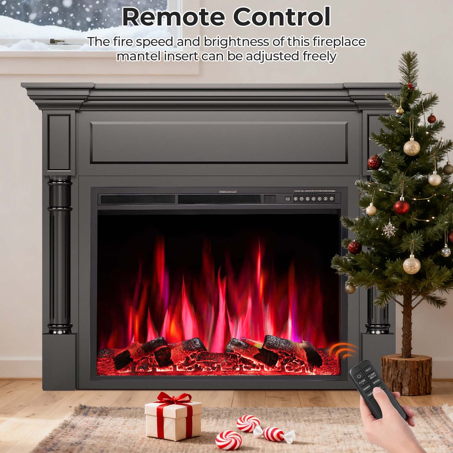 R.W.FLAME 55" Black Freestanding Wooden Mantel and Electric Fireplace With Adjustable Flame