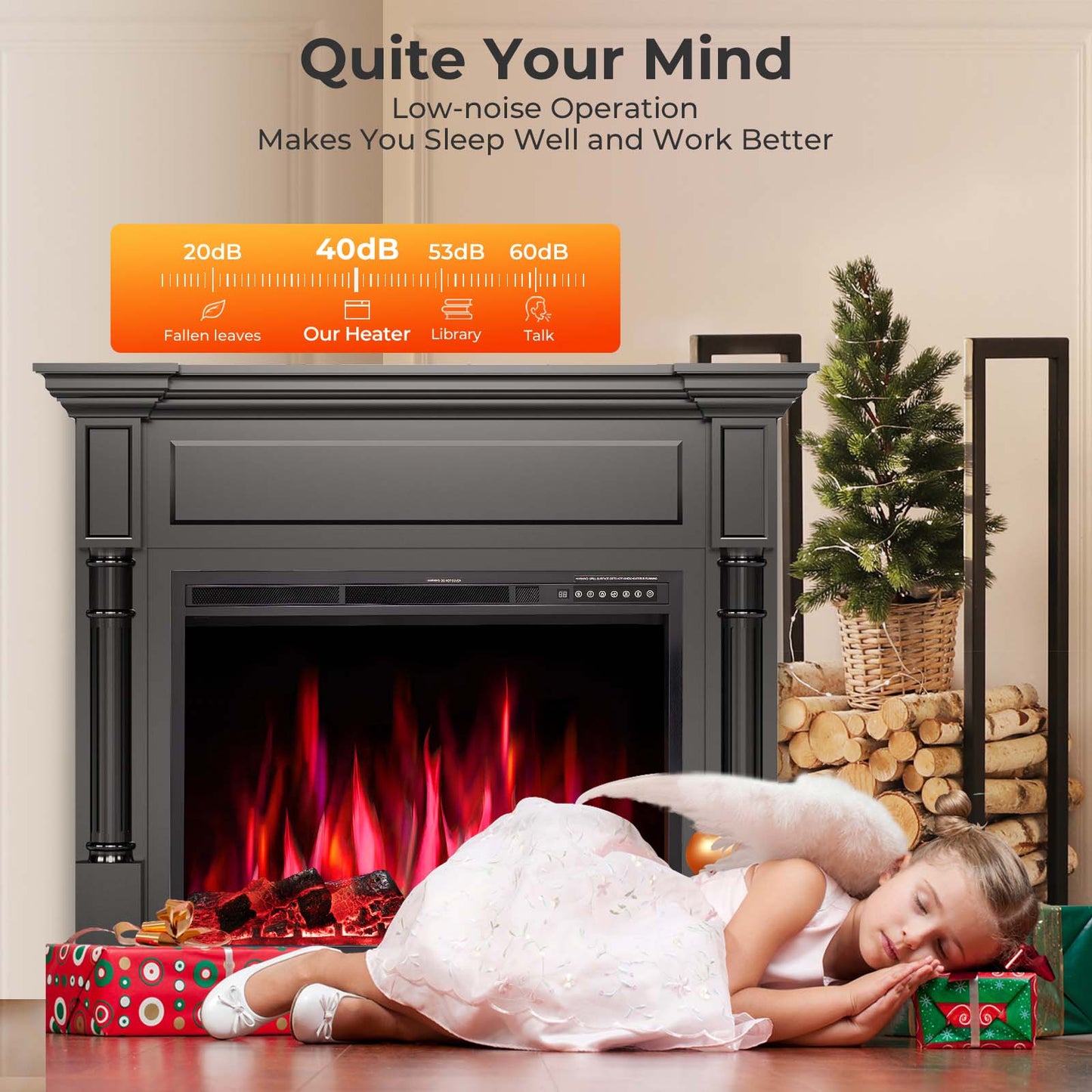R.W.FLAME 55" Black Freestanding Wooden Mantel and Electric Fireplace With Adjustable Flame