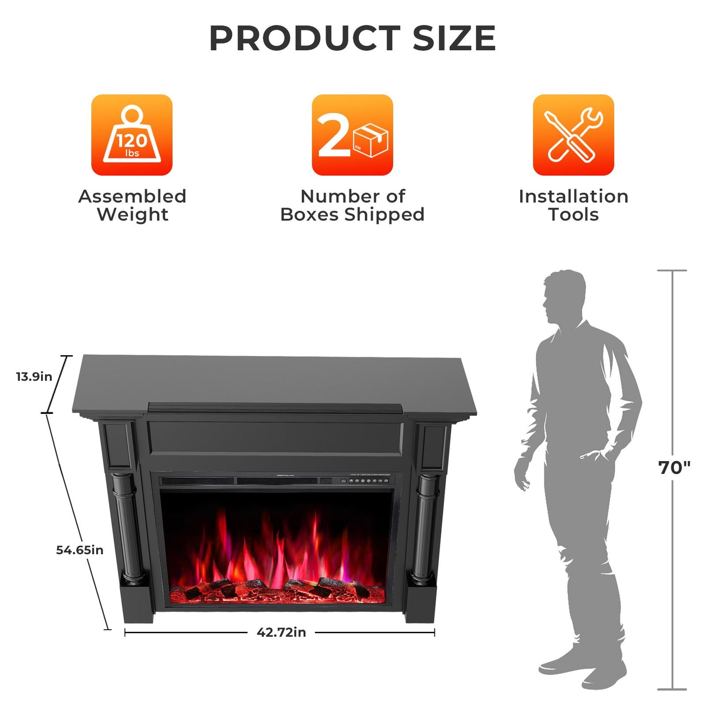 R.W.FLAME 55" Black Freestanding Wooden Mantel and Electric Fireplace With Adjustable Flame