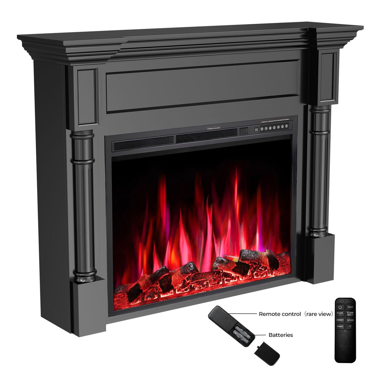 R.W.FLAME 55" Black Freestanding Wooden Mantel and Electric Fireplace With Adjustable Flame